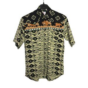 Vintage Real Work Wear Original Mens Button Front Shirt Size M Horses Western